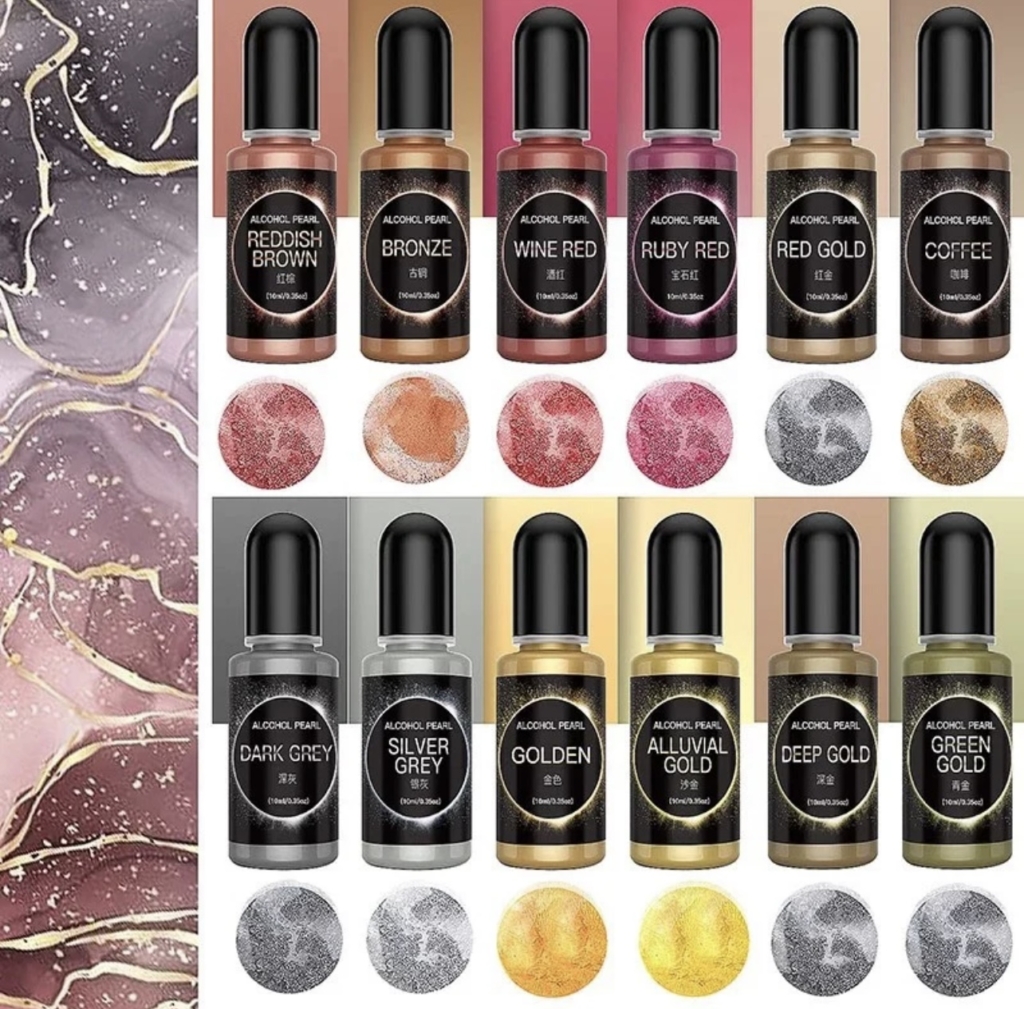 🎨 Сет от 12 перлени алкохолни оцветителя – металически ефект Оцветители и пигменти Art, Home & Decor