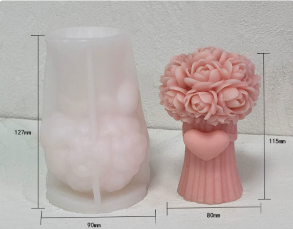 Силиконов молд Букет Божури със сърце 3D №2607136